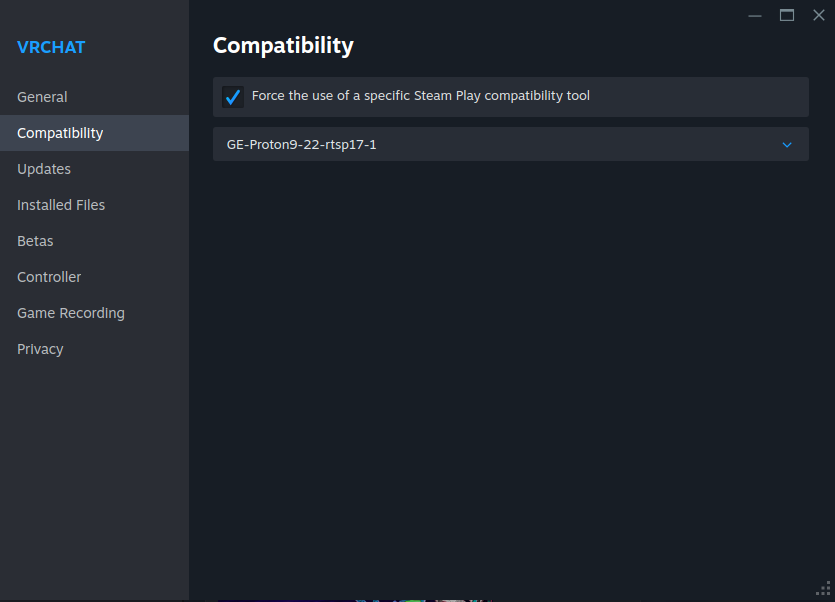 Image of selecting the custom proton version