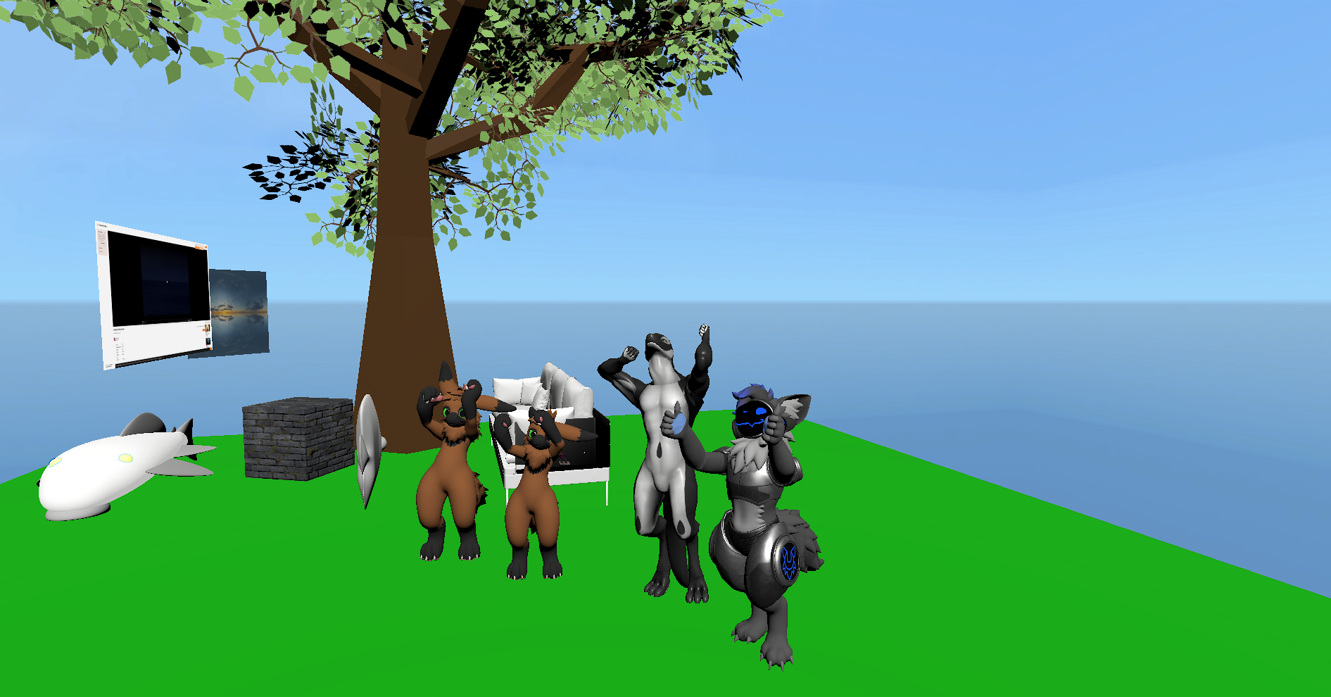 Image of me with my friends in a Raspberry Pi hosted world in Overte